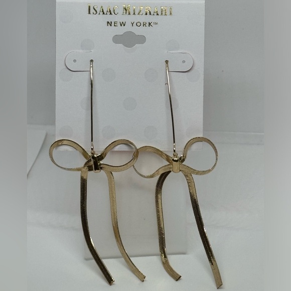 ISAAC MIZRAHI Gold Tone Dangling Bow Hook Earrings - Picture 2 of 7